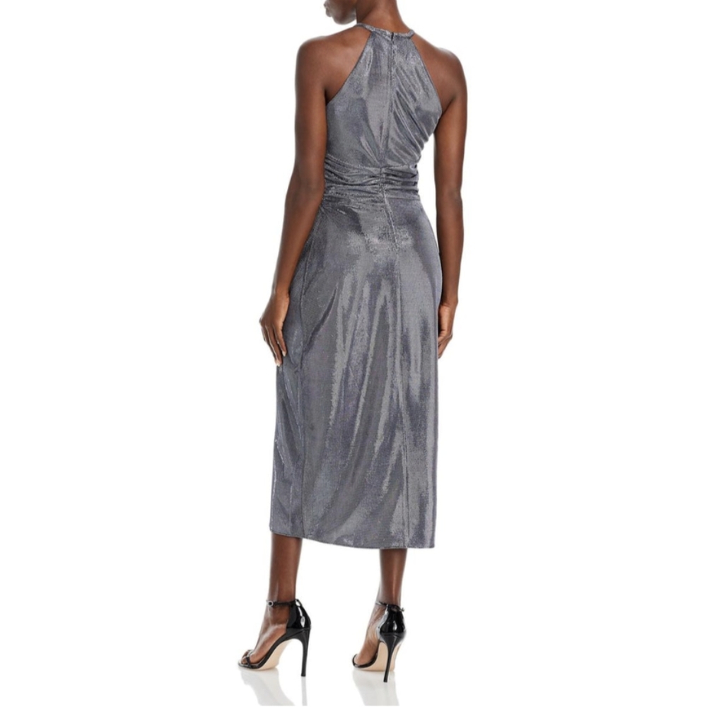 NWT Ramy Brook Dina Women's Silver Metallic Halter Cocktail Dress Midi Dress - Picture 8 of 9